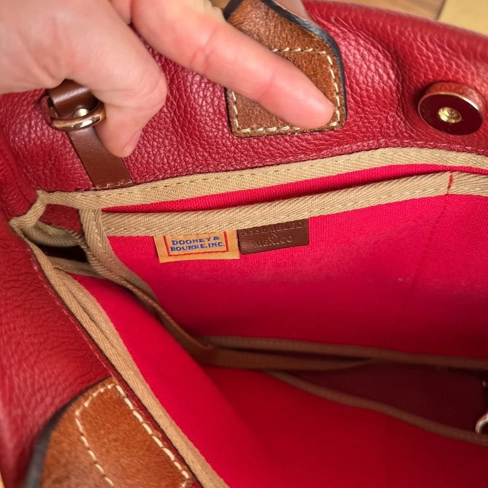 Dooney & Bourke Wakefield Tassel Tote Bag Red Brown Trim Pebble Leather